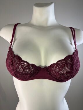 Victoria's Secret Burgundy Lace Underwire Lightly Padded Underwire Bra 34B